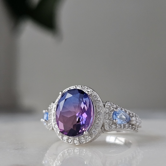 Pink & Purple Oval Gemstone Ring, real 925 Sterling Silver Charmed Aroma - Picture 6 of 6
